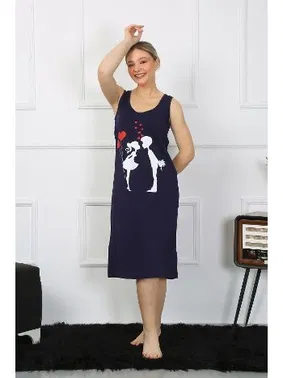 Akbeniz Kalpli Kalın Askılı Penye Uzun Lacivert Gecelik Akbeniz 12001 - Alternatif Görünüm