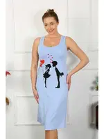 Kalpli Kalın Askılı Penye Uzun Mavi Gecelik Akbeniz 12001 Mavi