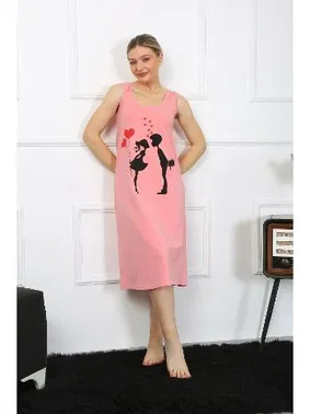 Akbeniz Kalın Askılı Penye Uzun Pembe Gecelik Akbeniz 12001