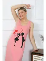 Kalın Askılı Penye Uzun Pembe Gecelik Akbeniz 12001 Pembe detay görünüm