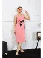 Kalın Askılı Penye Uzun Pembe Gecelik Akbeniz 12001 Pembe görsel 5