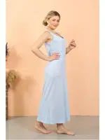 Kadın Kalın Askılı Yırtmaçlı Uzun Gecelik Akbeniz 90115 Mavi görsel 4