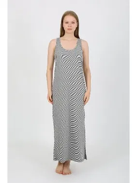 Akbeniz Kalın Askılı Yırtmaçlı Uzun Gri Kadın Gecelik Akbeniz 90110