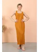 Akbeniz Kalın Askılı Yırtmaçlı Uzun Hardal Gecelik 90110 Hardal farklı açı