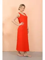 Kalın Askılı Yırtmaçlı Uzun Kırmızı Kadın Gecelik Akbeniz 90110 farklı açı