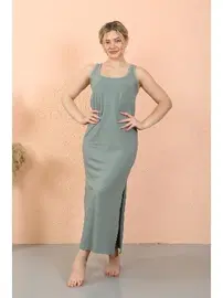 Akbeniz Kalın Askılı Yırtmaçlı Uzun Mint Yeşili Gecelik Akbeniz 90110