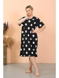 Akbeniz Kadın Kısa Kol Diz Altı Over Size Ev Elbisesi - Geceliği Akbeniz 93411