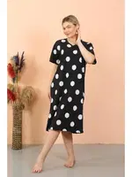 Kadın Kısa Kol Diz Altı Over Size Ev Elbisesi - Geceliği Akbeniz 93411 Siyah görsel 4