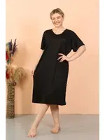 Kısa Kol Diz Altı Over Size Siyah Ev Elbisesi - Geceliği Akbeniz 93410 Siyah farklı açı