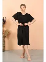 Kısa Kol Diz Altı Over Size Siyah Ev Elbisesi - Geceliği Akbeniz 93410 Siyah görsel 7