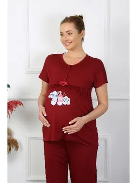 Akbeniz Bordo Kısa Kollu Hamile Lohusa Pijama Takımı Akbeniz 45210