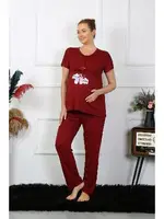 Bordo Kısa Kollu Hamile Lohusa Pijama Takımı Akbeniz 45210 Bordo görsel 4