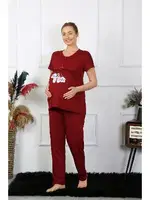 Bordo Kısa Kollu Hamile Lohusa Pijama Takımı Akbeniz 45210 Bordo görsel 5