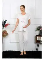 Patik Desenli Kısa Kollu Hamile Lohusa Pijama Takımı Ekru Akbeniz 45210 Ekru farklı açı