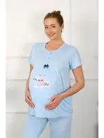 Düğmeli Kısa Kollu Hamile Lohusa Pijama Takımı Mavi Akbeniz 45210 Mavi görsel 4