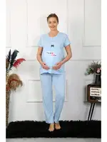 Düğmeli Kısa Kollu Hamile Lohusa Pijama Takımı Mavi Akbeniz 45210 Mavi görsel 5