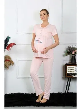 Akbeniz Yuvarlak Yaka Kısa Kollu Hamile Lohusa Pijama Takımı Pudra Akbeniz 45210