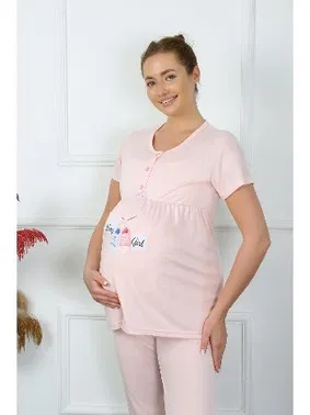 Akbeniz Yuvarlak Yaka Kısa Kollu Hamile Lohusa Pijama Takımı Pudra Akbeniz 45210 - Alternatif Görünüm