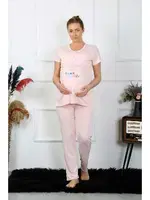 Yuvarlak Yaka Kısa Kollu Hamile Lohusa Pijama Takımı Pudra Akbeniz 45210 Pudra görsel 4
