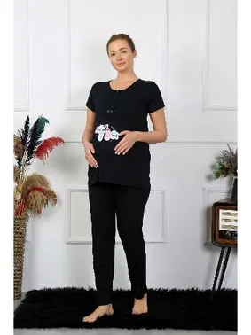 Akbeniz Kısa Kollu Hamile Lohusa Pijama Takımı Siyah Akbeniz 45210 - Alternatif Görünüm