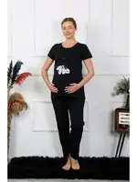 Kısa Kollu Hamile Lohusa Pijama Takımı Siyah Akbeniz 45210 Siyah farklı açı