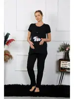 Kısa Kollu Hamile Lohusa Pijama Takımı Siyah Akbeniz 45210 Siyah görsel 4