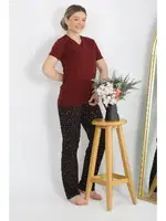V Yaka Kısa Kollu Penye Pijama Takım Bordo Akbeniz 4214 Bordo farklı açı