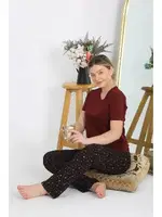 V Yaka Kısa Kollu Penye Pijama Takım Bordo Akbeniz 4214 Bordo görsel 4