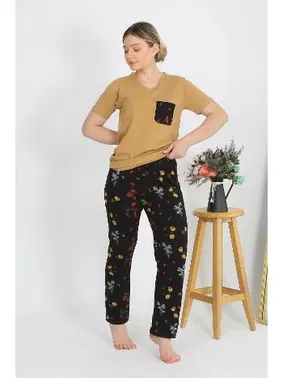 Akbeniz Cepli Kısa Kollu Pamuklu Kadın Pijama Takım Akbeniz 4214 - Alternatif Görünüm