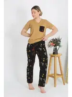 Cepli Kısa Kollu Pamuklu Kadın Pijama Takım Akbeniz 4214 Hardal detay görünüm