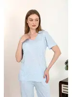 Kısa Kollu V Yaka Penye Kadın Pijama Takım Mavi Akbeniz 4213 Mavi detay görünüm