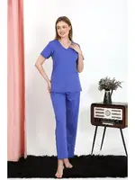 Pamuklu Kısa Kollu Penye Kadın Pijama Takım Akbeniz 4213 Saks detay görünüm