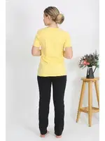 Penye V Yaka Kısa Kollu Kadın Pijama Takım Sarı Akbeniz 4215 görsel 4