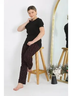 Akbeniz Desenli Kısa Kollu Pamuklu Kadın Pijama Takım Siyah Akbeniz 4214