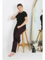 Desenli Kısa Kollu Pamuklu Kadın Pijama Takım Siyah Akbeniz 4214 Siyah
