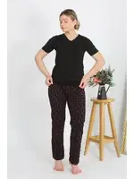 Desenli Kısa Kollu Pamuklu Kadın Pijama Takım Siyah Akbeniz 4214 Siyah detay görünüm