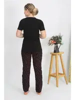 Desenli Kısa Kollu Pamuklu Kadın Pijama Takım Siyah Akbeniz 4214 Siyah görsel 4