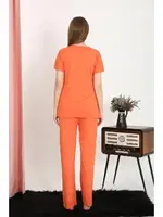Kısa Kollu Pamuk Penye Kadın Pijama Takım Turuncu Akbeniz 4213 Turuncu görsel 4