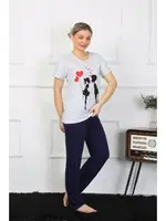 Akbeniz Kadın Kısa Kol Penye Pİjama Takımı 4208 Buz Mavisi detay görünüm