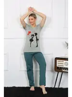 Kadın Kısa Kol Penye Pijama Takımı Akbeniz 4210 Su Yeşili görsel 5