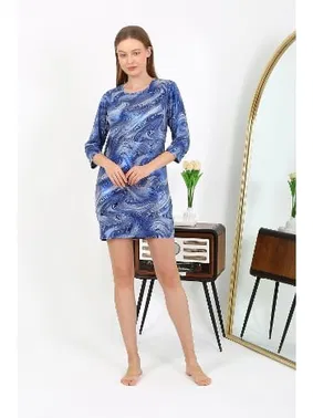 Akbeniz Mavi Parlak Micro Kumaş Mini Kadın Elbise Akbeniz 7420