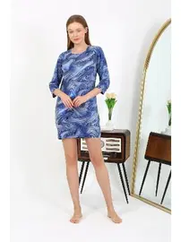 Akbeniz Mavi Parlak Micro Kumaş Mini Kadın Elbise Akbeniz 7420