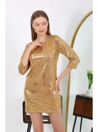 Akbeniz Mini Micro Kumaş Parlak Kadın Elbise Akbeniz 7420