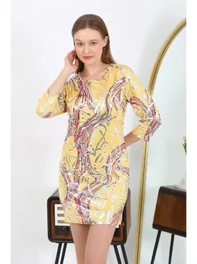 Akbeniz Micro Kumaş Mini Parlak Desenli Kadın Elbise Akbeniz 7421