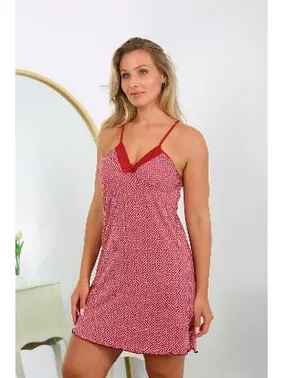 Akbeniz Dantelli Büyük Beden İp Askılı Pamuklu Desenli Gecelik Akbeniz 999 - Alternatif Görünüm