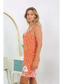 Akbeniz Puantiyeli Pamuk Büyük Beden İp Askılı Desenli Kadın Gecelik Akbeniz 999