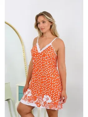 Akbeniz Puantiyeli Pamuk Büyük Beden İp Askılı Desenli Kadın Gecelik Akbeniz 999 - Alternatif Görünüm