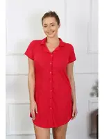 Gömlek Yaka Dokuma Kısa Kollu Düğmeli Kırmızı Tunik Gecelik Akbeniz 13110 görsel 5
