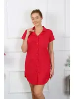 Gömlek Yaka Dokuma Kısa Kollu Düğmeli Kırmızı Tunik Gecelik Akbeniz 13110 görsel 6