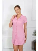 Pamuk Dokuma Kısa Kollu Düğmeli Pembe Tunik Gecelik Akbeniz 13110 Pembe detay görünüm